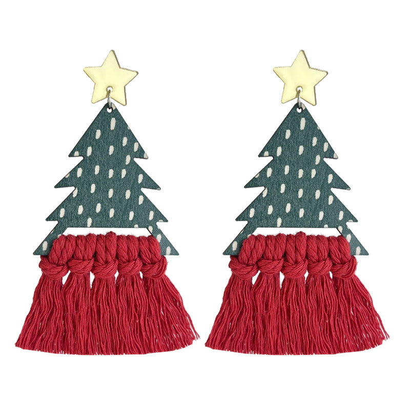 Wholesale 2pairs/pack Christmas Hand-woven Vibe Wooden Bohemian Santa Earrings