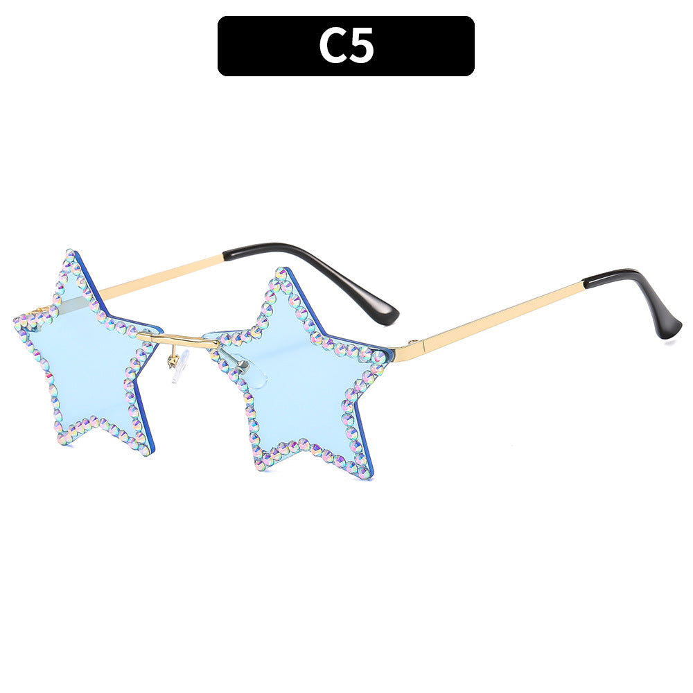 Wholesale Frameless Diamond Pentagram PC Sunglasses