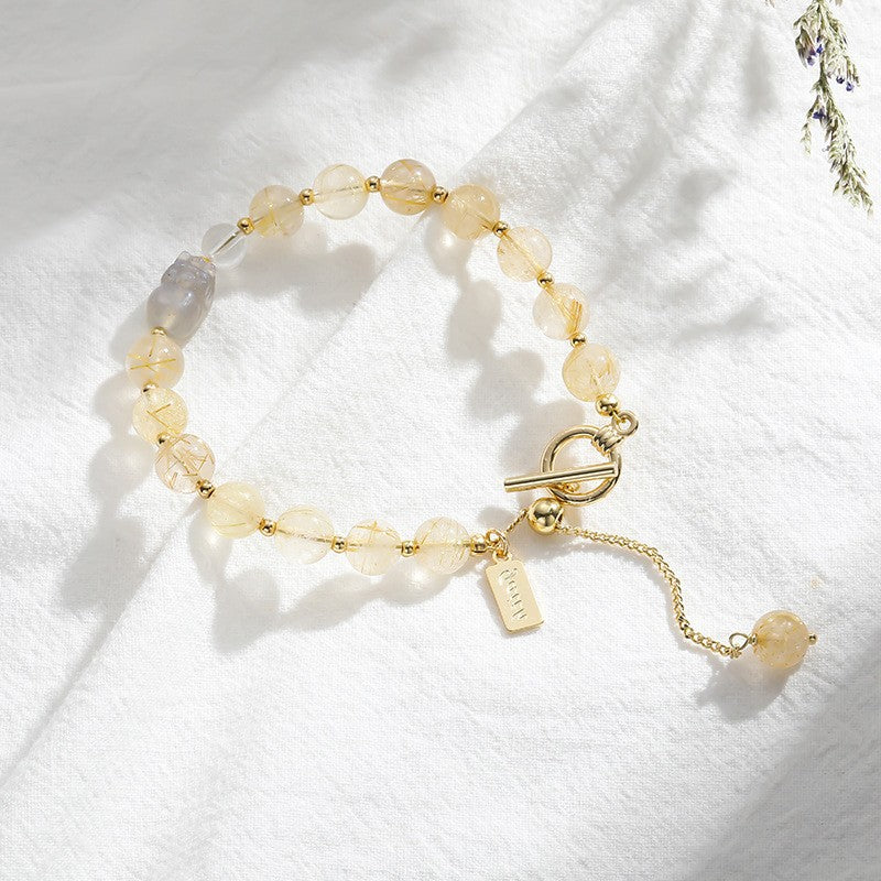 Wholesale Golden Rutilated Quartz Citrine Vintage Natural Crystal Bracelet