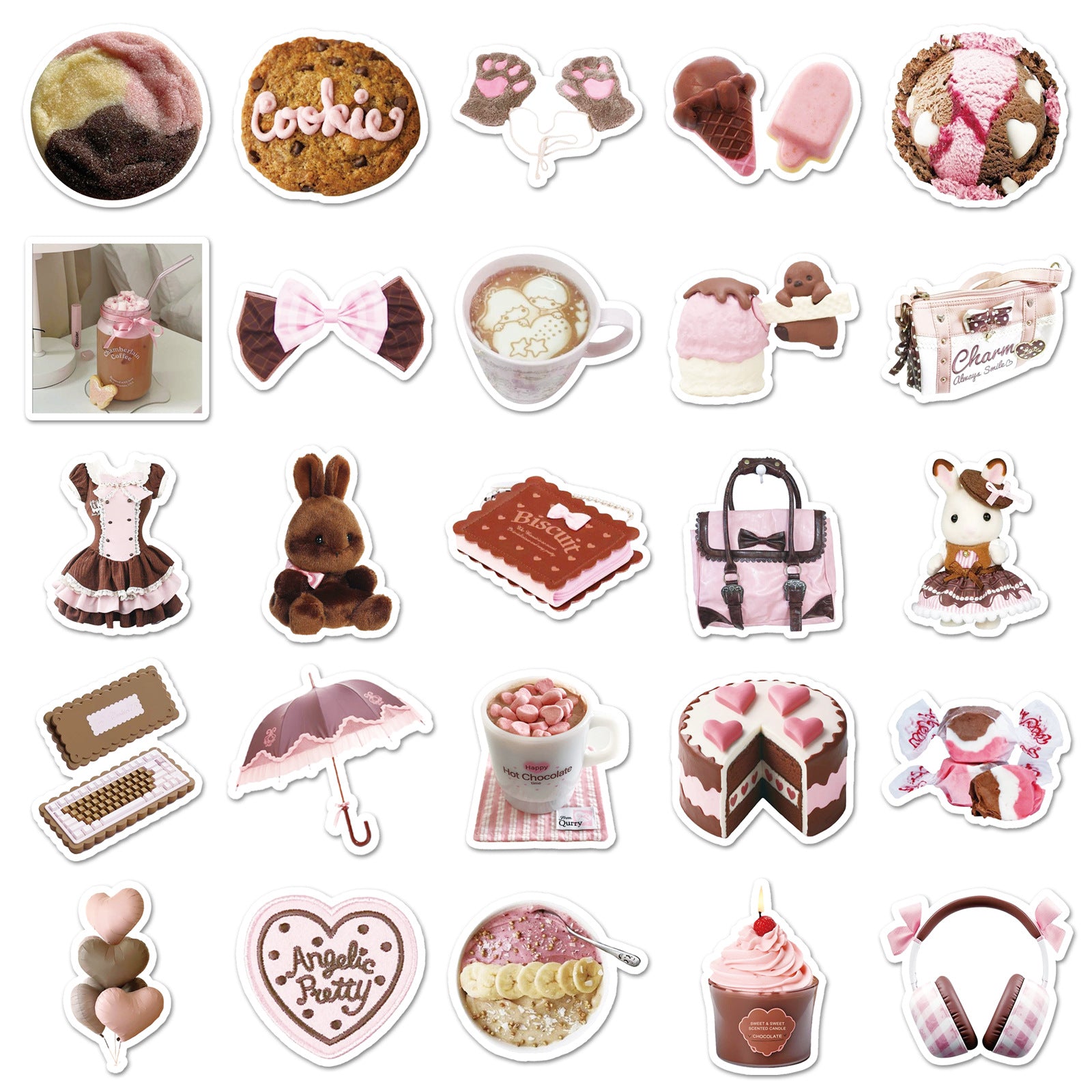 Wholesale 50 cartoon pink-brown chocolate girly dessert doodle stickers