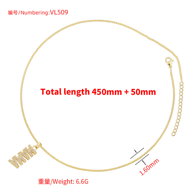 Wholesale Copper inlaid zirconium English letter MAMA necklace