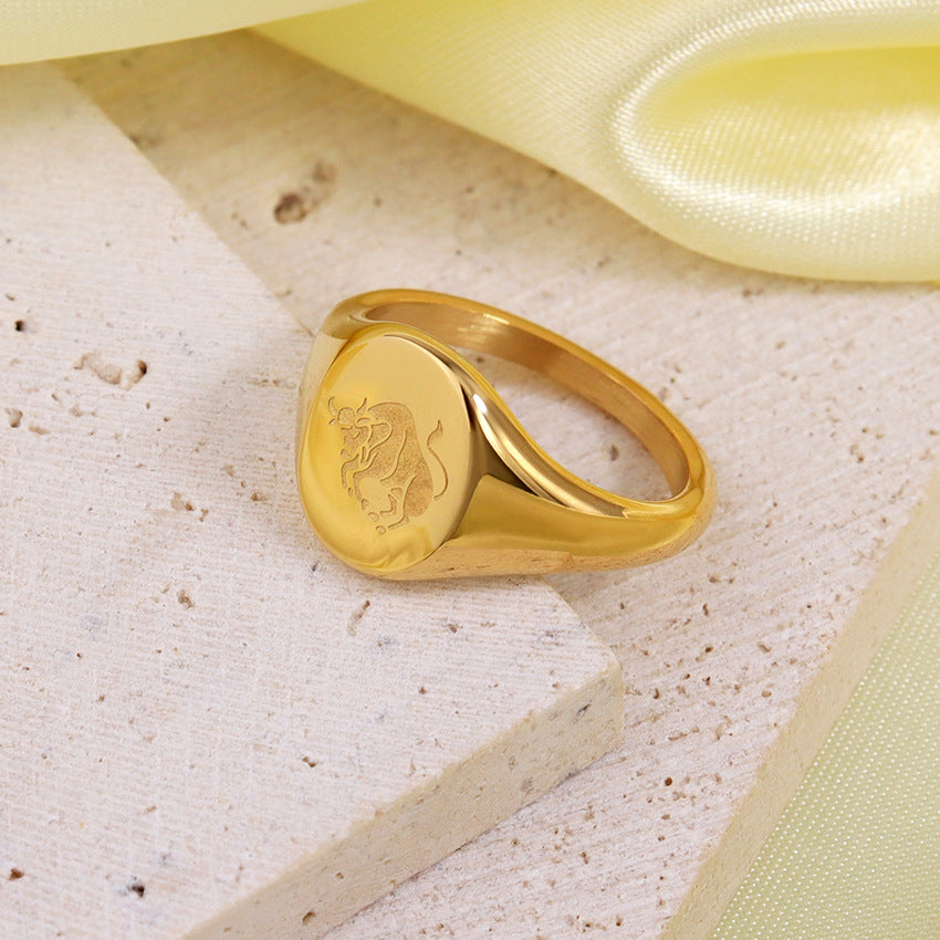 Wholesale Engraved Pattern Stainless Steel Electroplated 18K Gold Engraved Constellation Pattern Ring