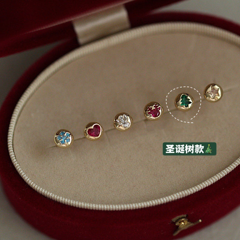 Wholesale Asymmetrical Zircon S925 Sterling Silver Christmas Stud Earrings