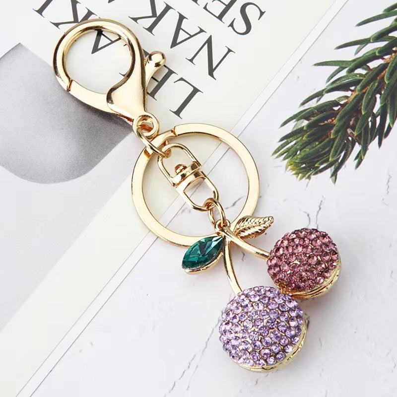 Wholesale Creative alloy rhinestone fruit Cherry keychain female cute fashion exquisite bag key chain car pendant