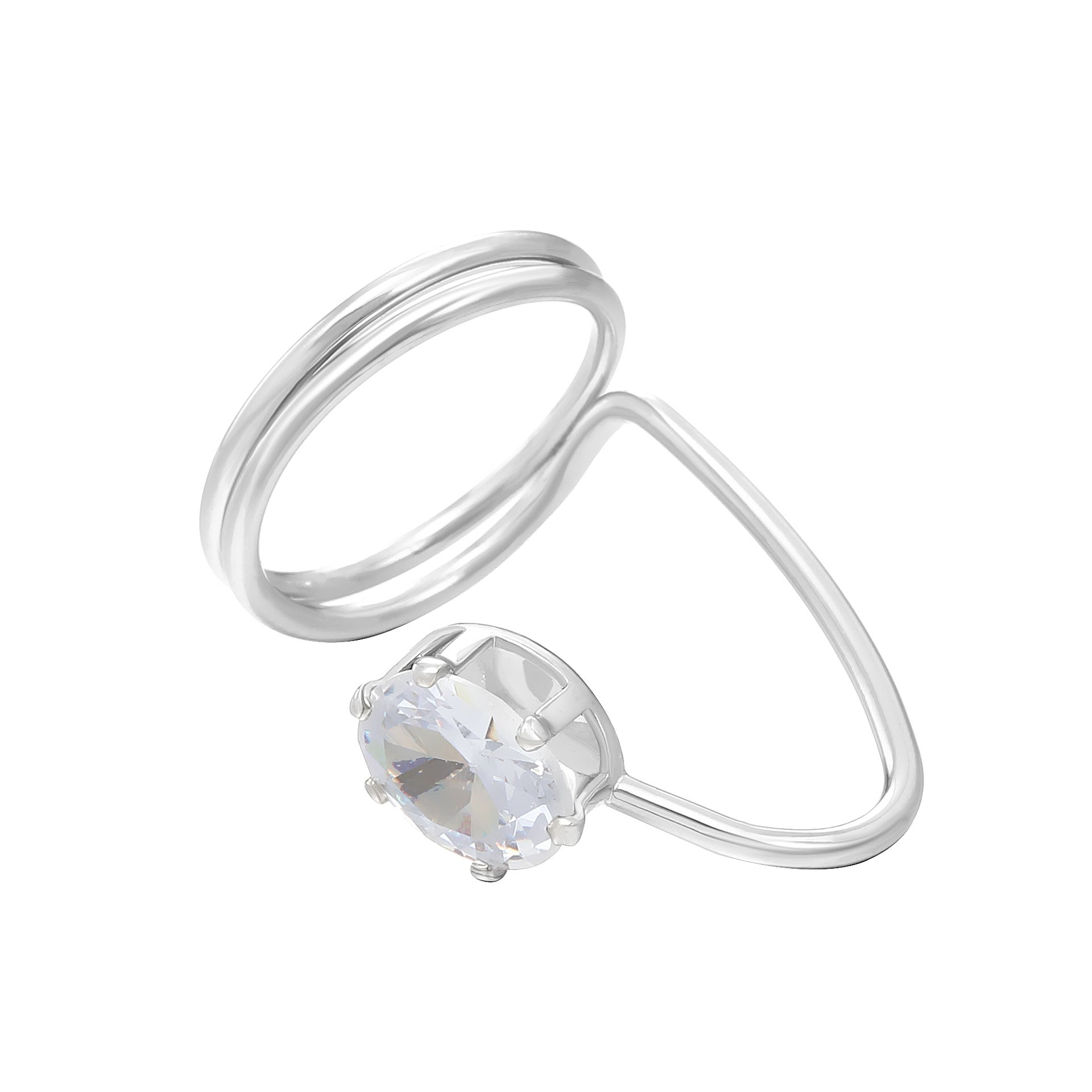 Wholesale Geometric Diamond Open Nail Ring