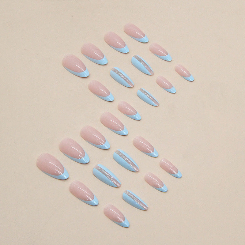 Wholesale Almond Nail Light Blue Nail Stickers