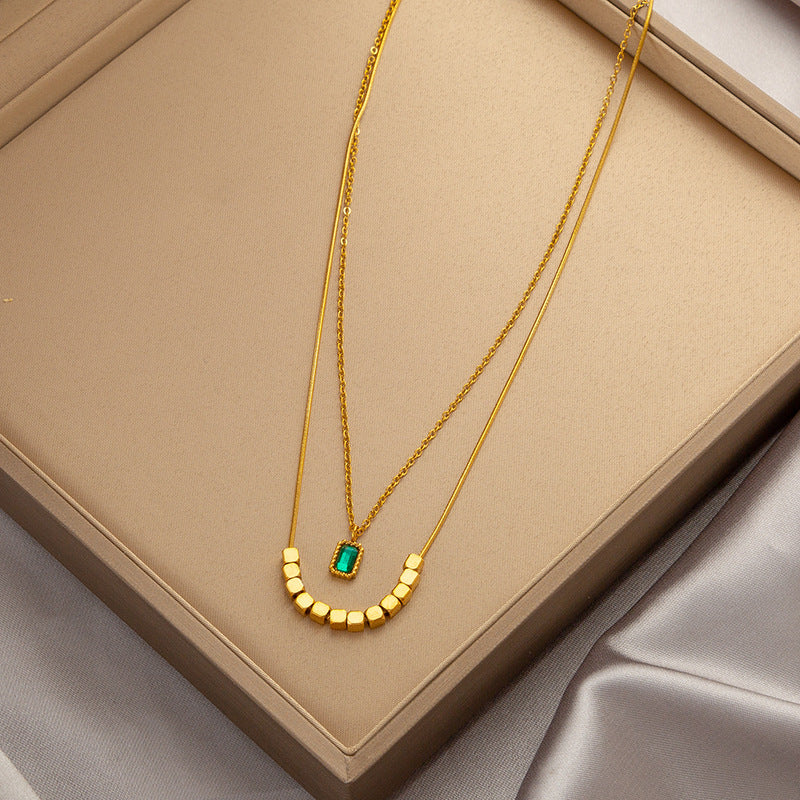 Wholesale  Accessible Luxury Niche Emerald Titanium Steel Necklace Women' s Ins Style