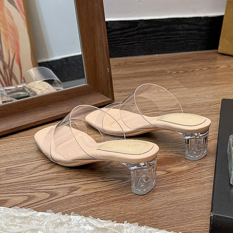 Wholesale Transparent for Women Crystal Heels for Outer Wear Soft Bottom Small Size Sandals and Slippers