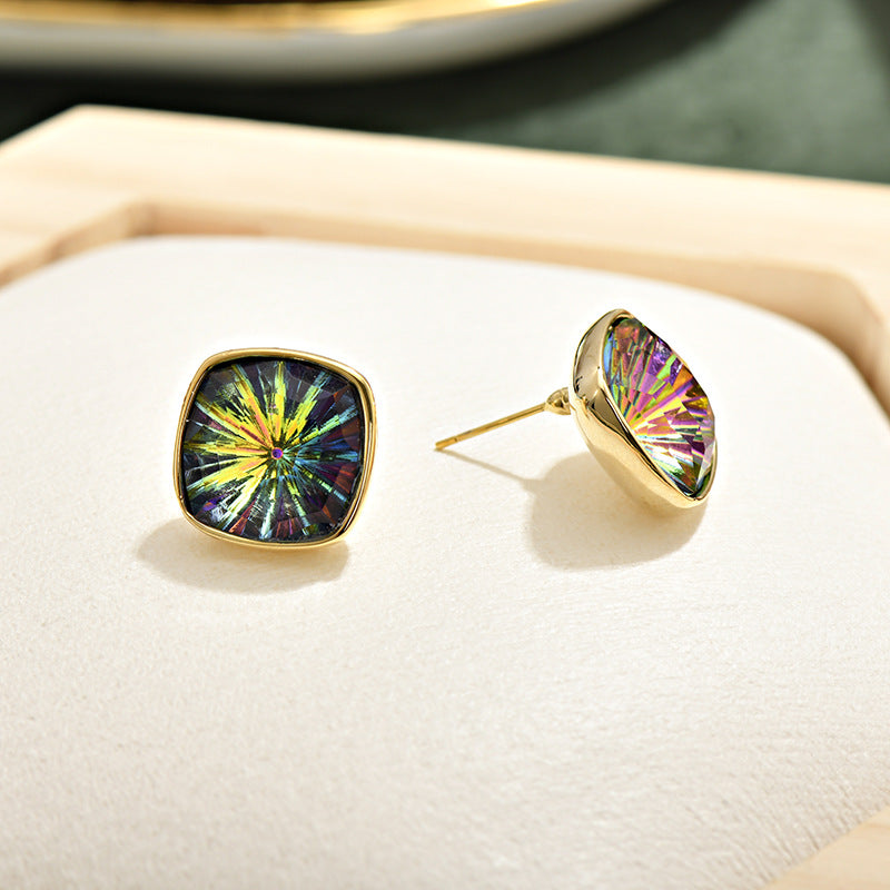 Pendientes de cristal multicolores de zafiro cuadrado antiguo al por mayor