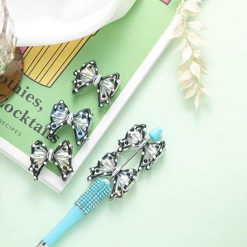 Wholesale 10pcs DIY hand-painted bow straight hole cute acrylic beads