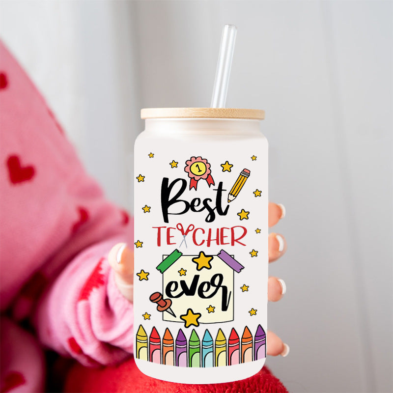 Wholesale Colorful Pencil Rainbow Teacher's Day 16oz Cup UV DTF Wraps