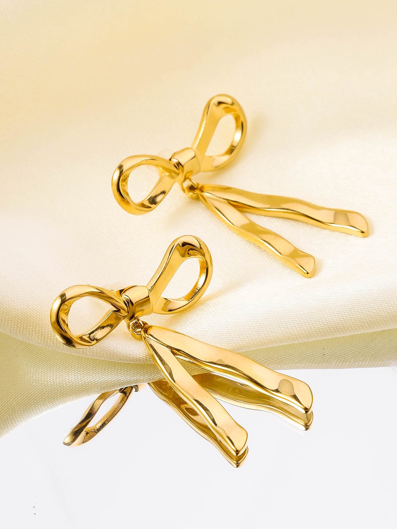 Wholesale Genuine Gold Plated Titanium Steel Heart-shaped Mirror Tassel Stainless Steel Earrings