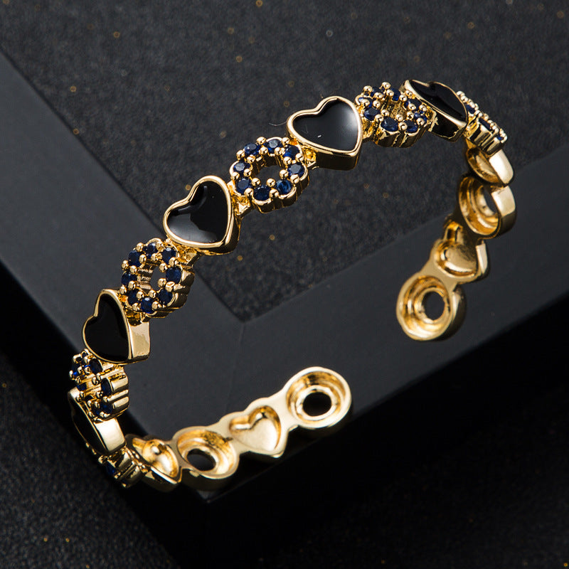 Wholesale  copper inlaid zircon enamel drop oil love heart bracelet Tennis bracelet Open bracelet
