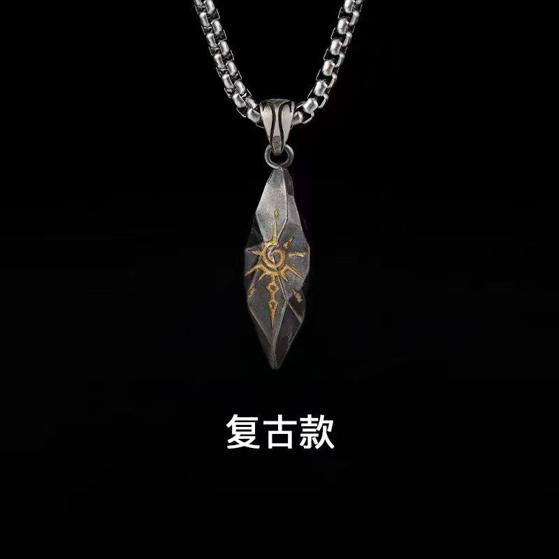 Wholesale  Personality Sun Rune Wishing Stone Pendant Retro Personality Meteorite Colorblock Stainless Steel Chain Hip Hop Necklace