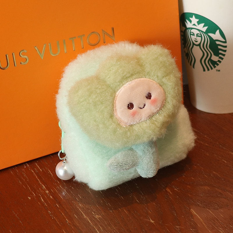 Wholesale Three-dimensional Backpack Type Plush Flower Smiley Mini Coin Purse  Wallet