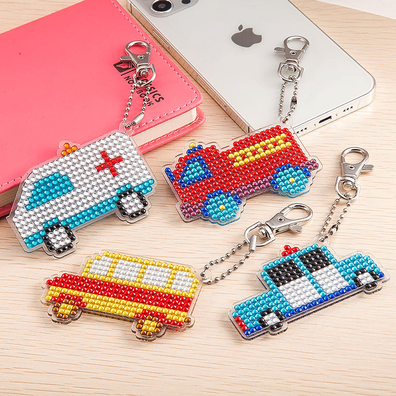 Wholesale Set of 4 DIY Acrylic Sticker Diamond Painting Rainbow Car Key Chain