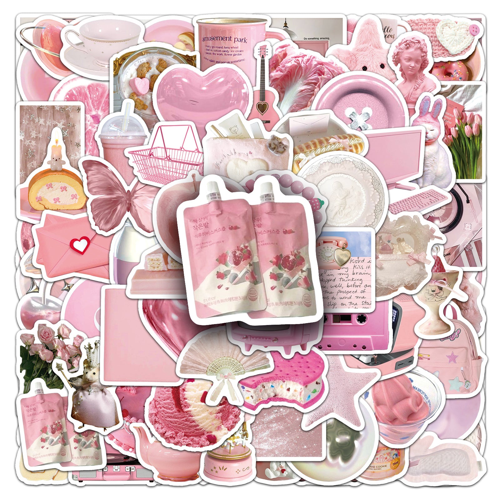 Wholesale 100 cute soft pink butterfly doodle stickers