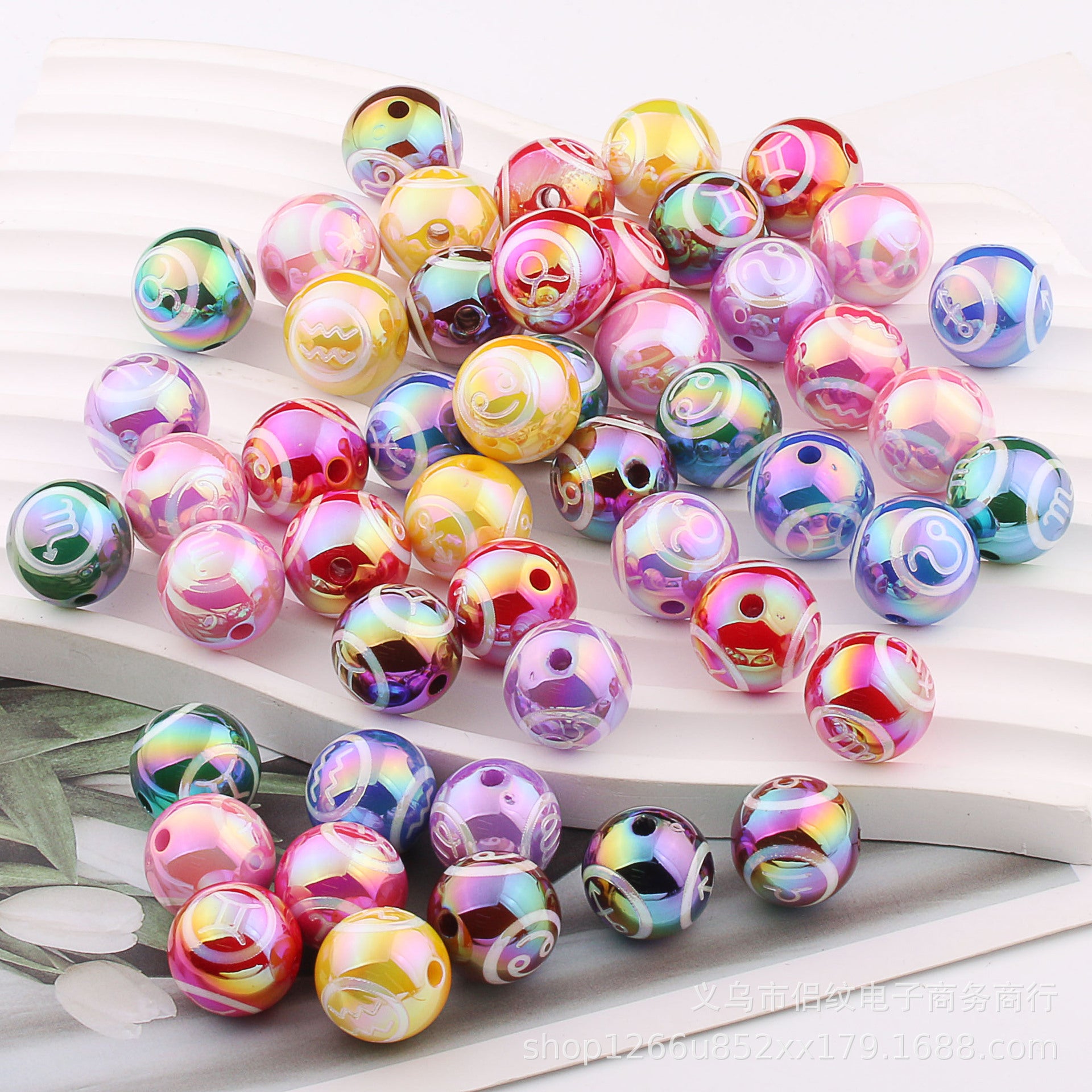 Wholesale 20pcs/pack Acrylic UV Plated 12 Constellation Round Beads DIY Beading Accessories