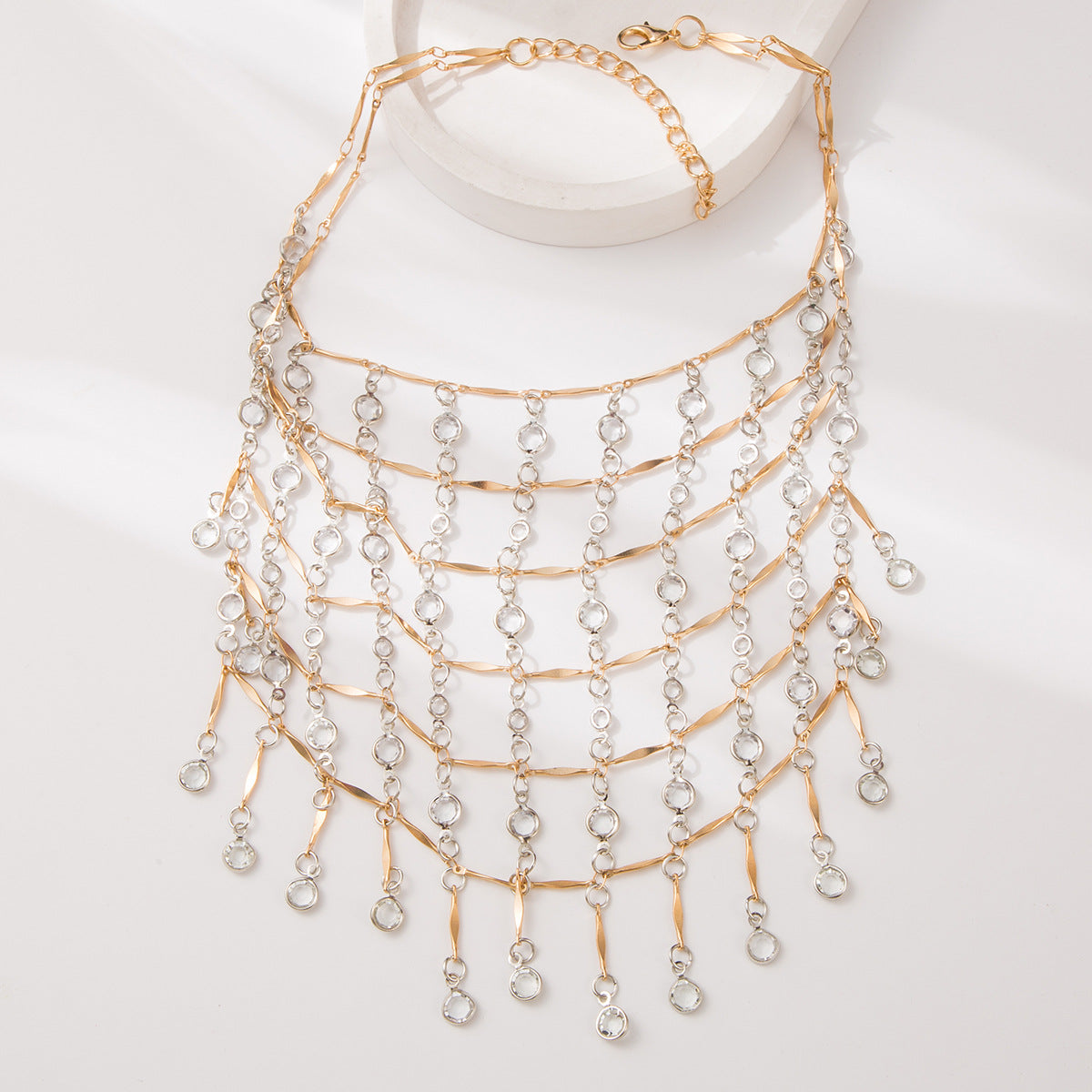 Wholesale Chic Tassel Grid Pendant Necklace Zinc Alloy Boutique Resale Jewelry