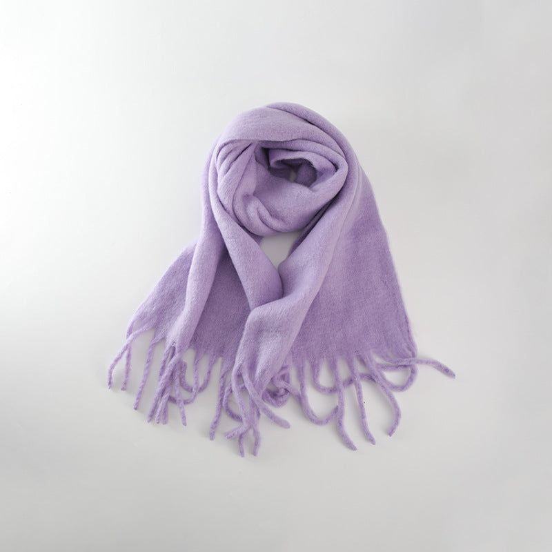 Wholesale Solid Tassel Thickened Warm Polyester Scarf