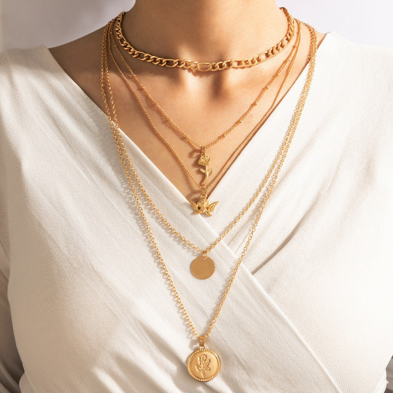 Wholesale Butterfly Letter Disc Three Layer Necklace