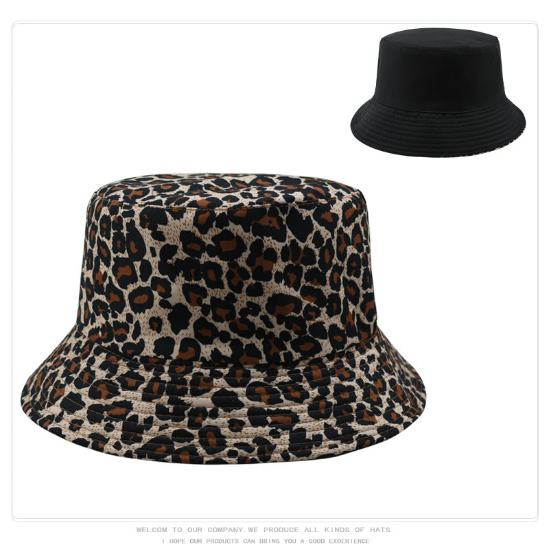 Wholesale Fashion Leopard Pattern Retro Simple Double Sided Pot Hat Spring and Autumn Outdoor Leisure Street Soft Brimmed Letter Embroidered Sunscreen Fisherman's Hat