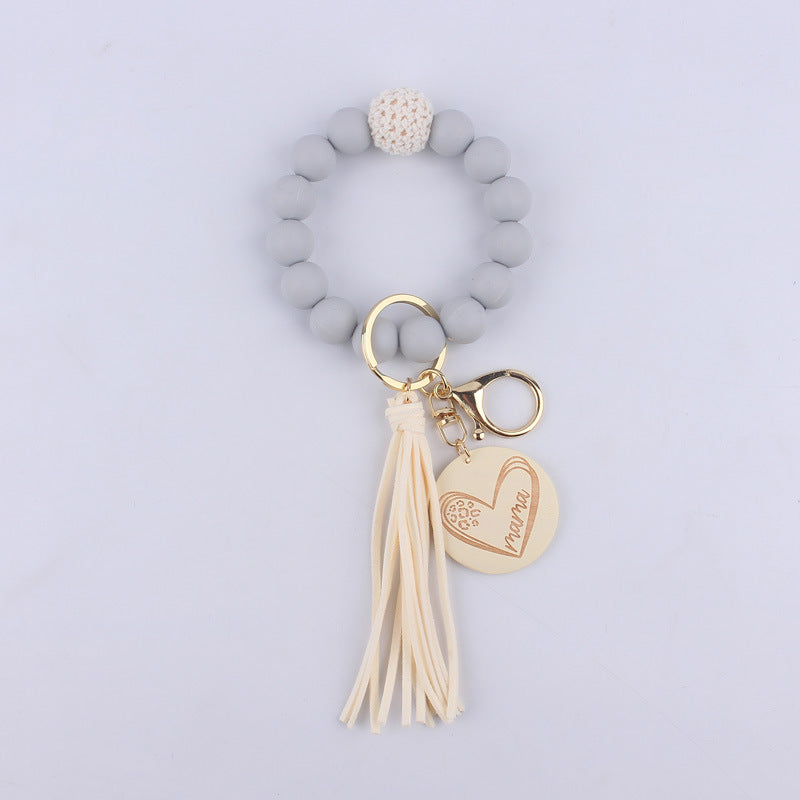 Wholesale Solid Color Silicone Beads Handmade Tassel Wrist Keychain