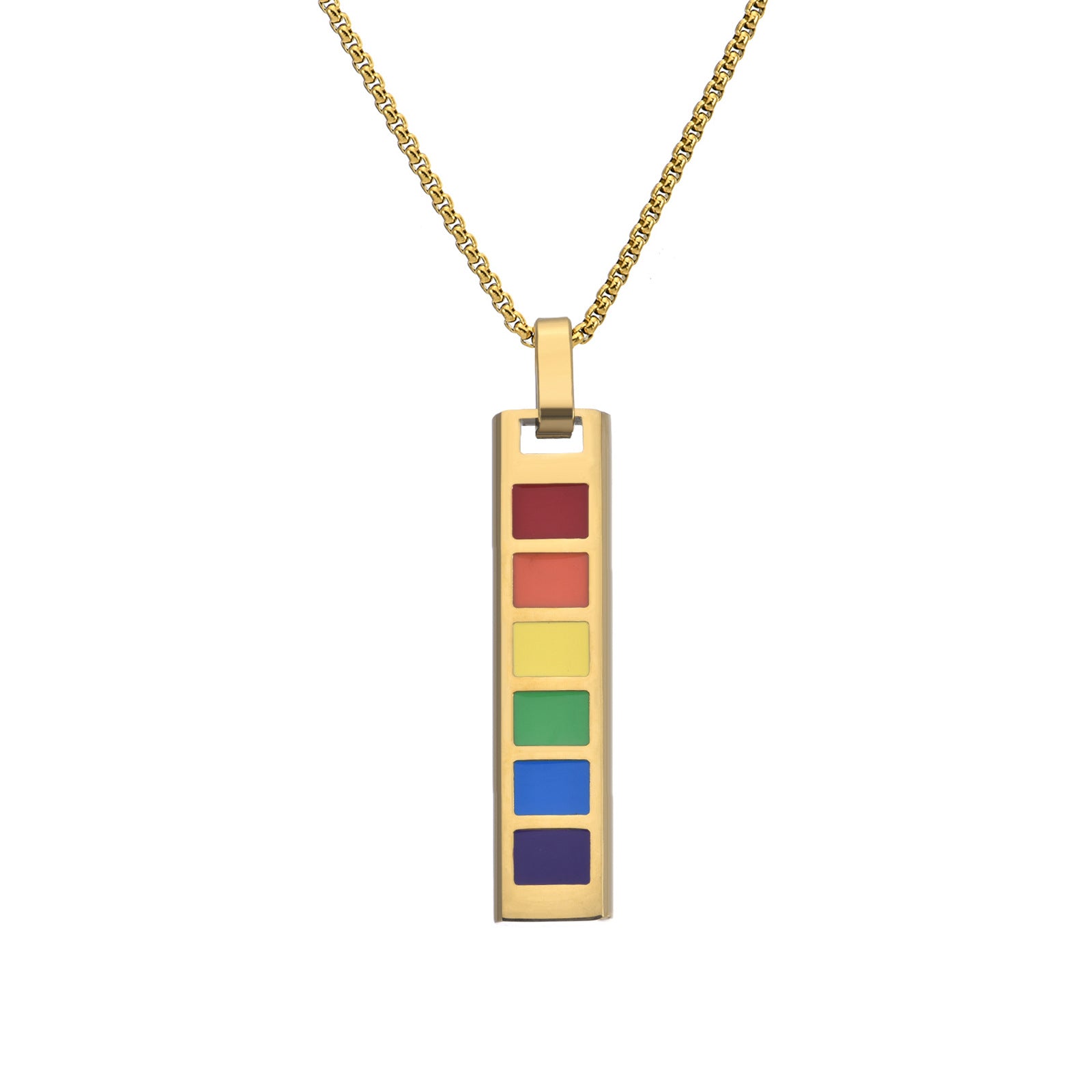 Wholesale Fashion Rectangular Stainless Steel Rainbow Long Necklace