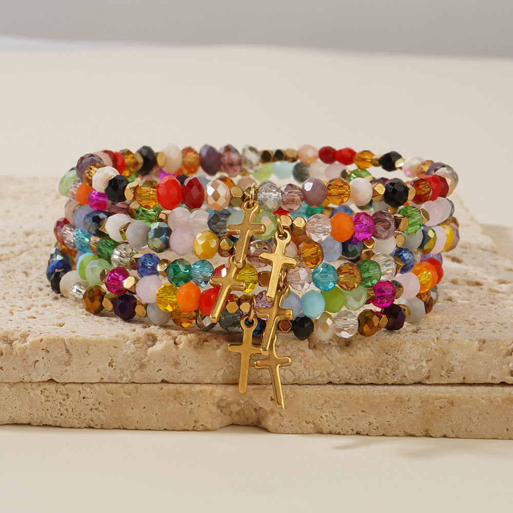 Wholesale  Easter Cross Iron Gallbladder Chain Color Crystal Half gemstone Bracelet