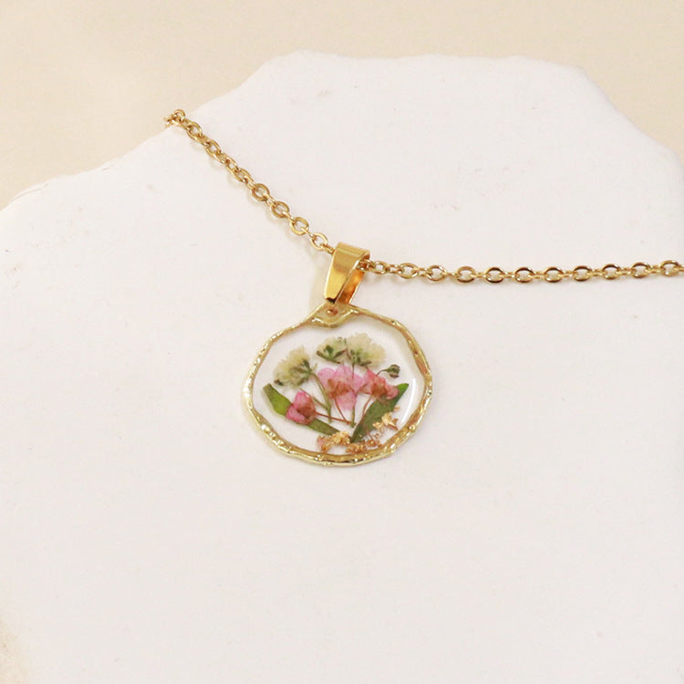 Wholesale 6pcs Creative Colorful Real Flower Handmade Dripping Glue Necklace