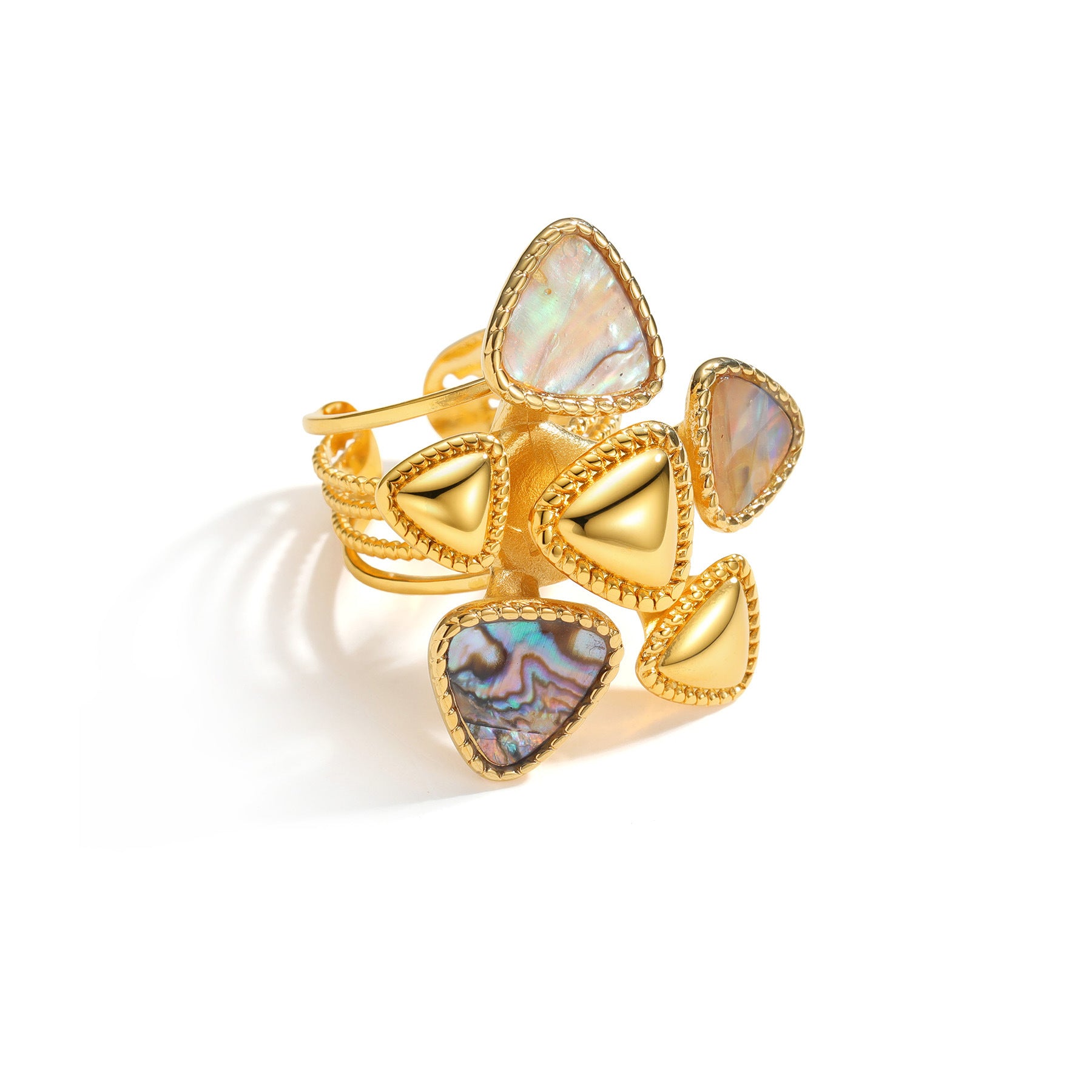 Wholesale Geometric Triangle Abalone Shell Ring For Women Stainless Steel Minimalist Chic Jewelry Accessory