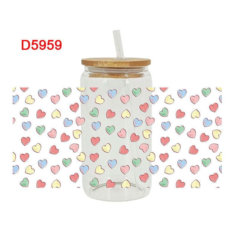 Wholesale Colorful Hearts  16oz Cup UV DTF Wraps