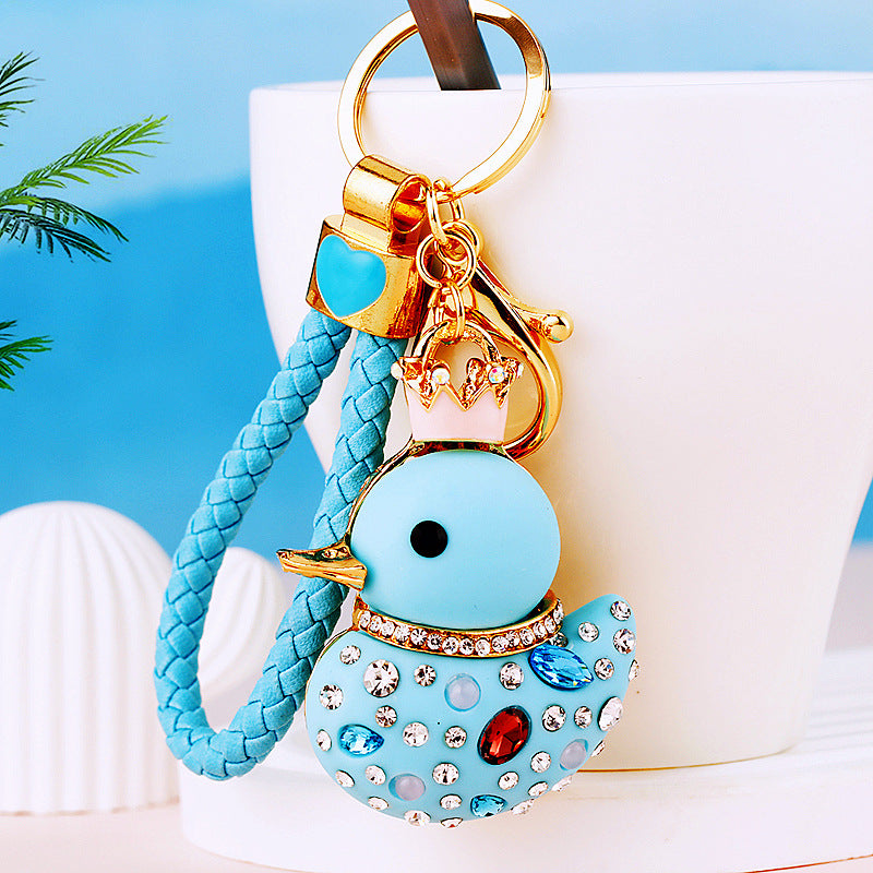 Wholesale Cute Crystal Studded Little Yellow Duck Car Keychain Bag Charm For Women Boutique Resale Decorative Accessory