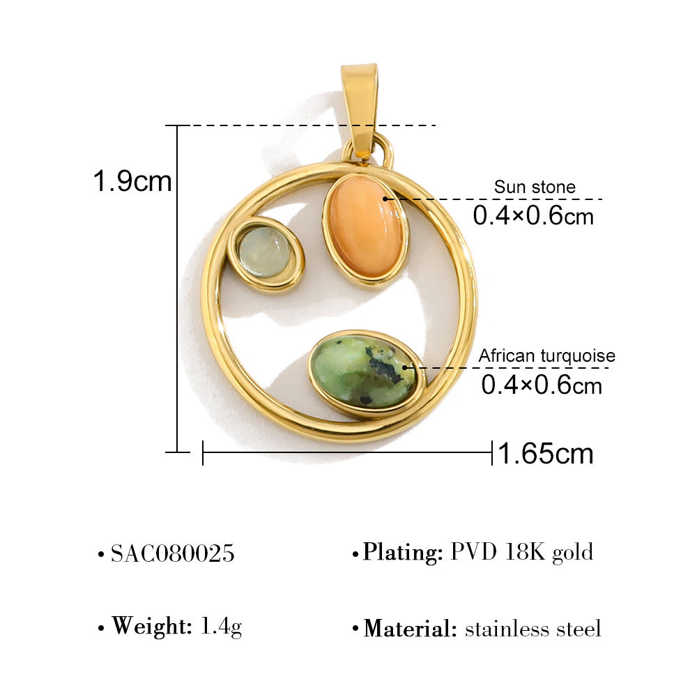 Wholesale colorful natural stone edge DIY titanium steel plated 18K gold accessories