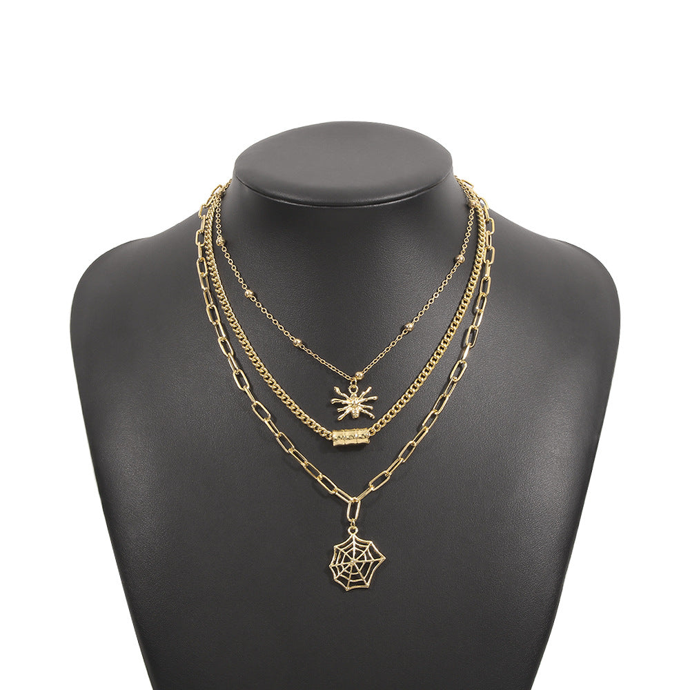 Wholesale Halloween Spider Web Multi-layer Simple Necklace