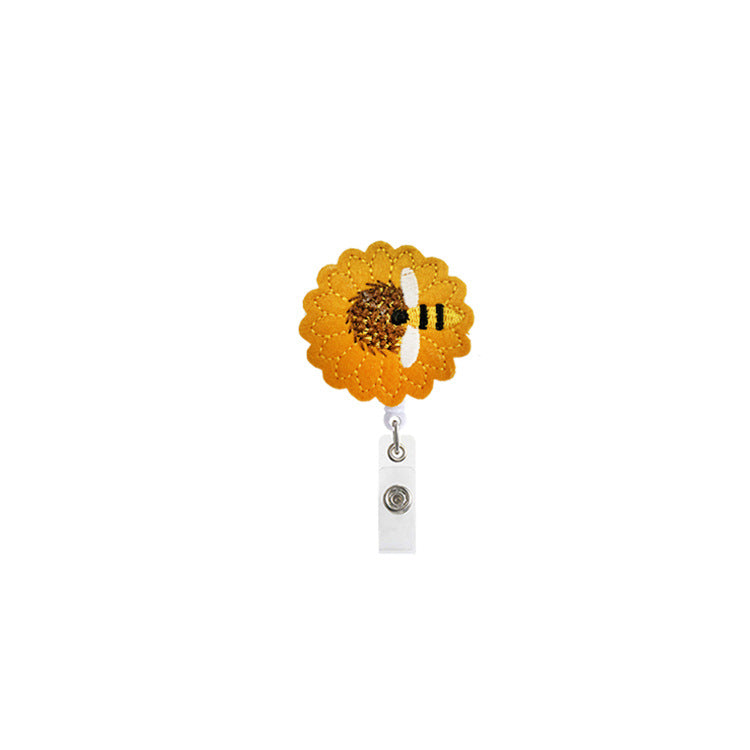 Wholesale ABS Cute Bee Sunflower Felt Fabric Badge Scroll Retractable Keychain