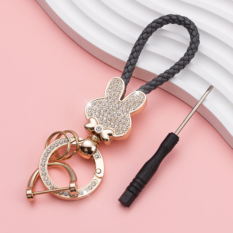 Wholesale Diamond Bunny Zinc Alloy Keychain Fashion Braided Rope