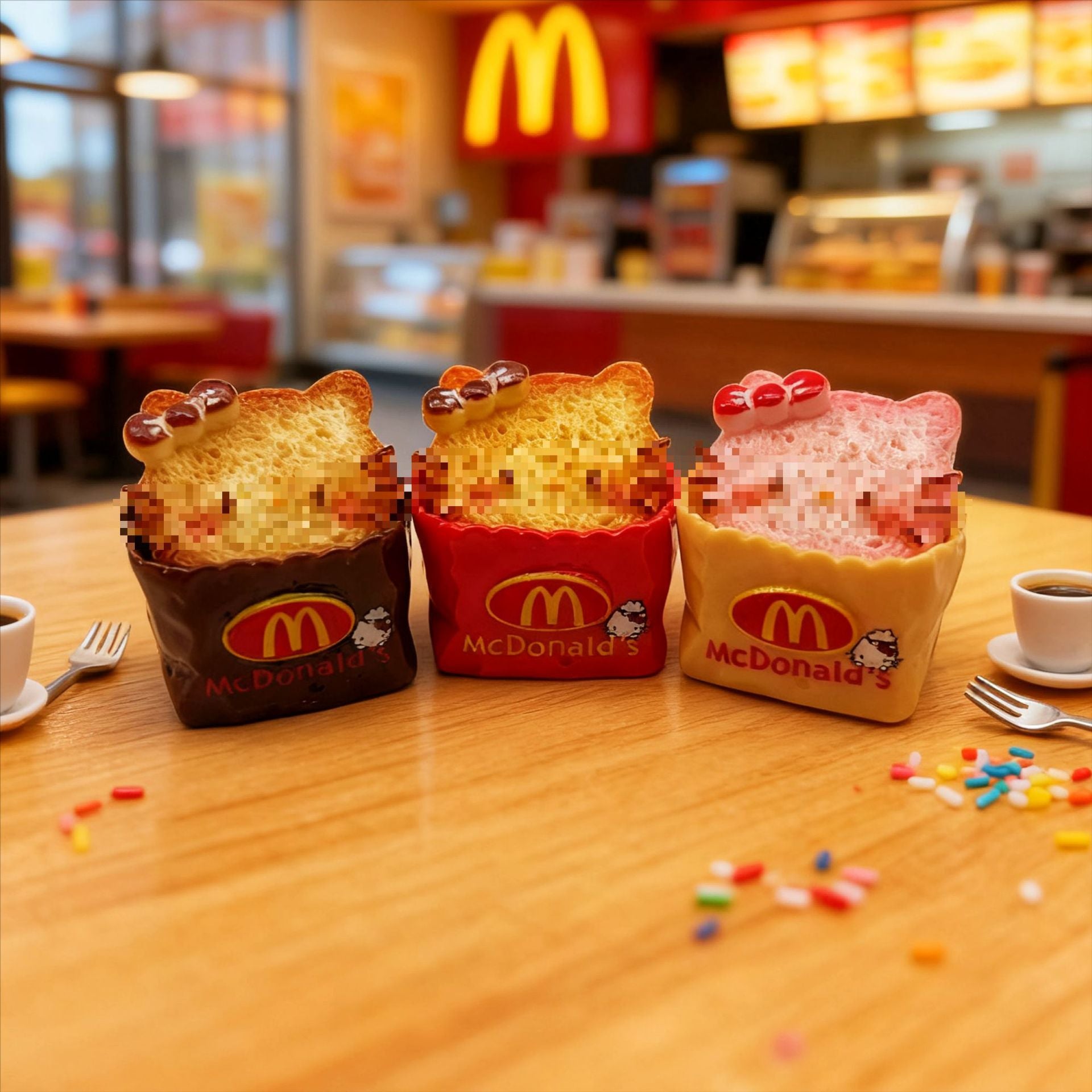 Wholesale 10pcs Cartoon Cat Bread  Bakery Shop Miniature Food Toy Doll Accessories