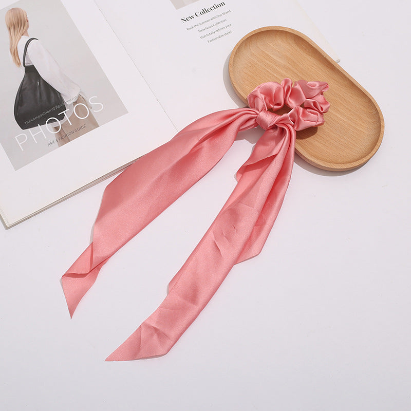 Wholesale Solid Color Knotted Satin Ribbon Fabric Hair Scrunchies