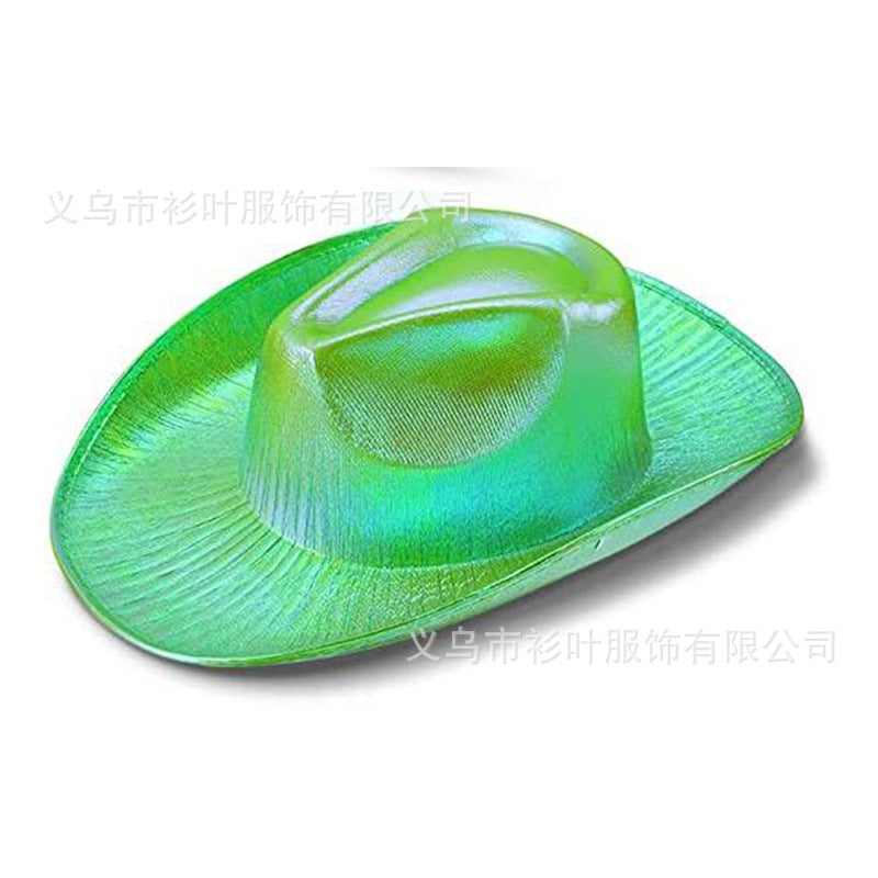 Wholesale Halloween Party Pink Fluorescent Colorful Denim Cowboy Hat Laser Combination Style Phantom Cowboy Hat Adult Costume Accessory