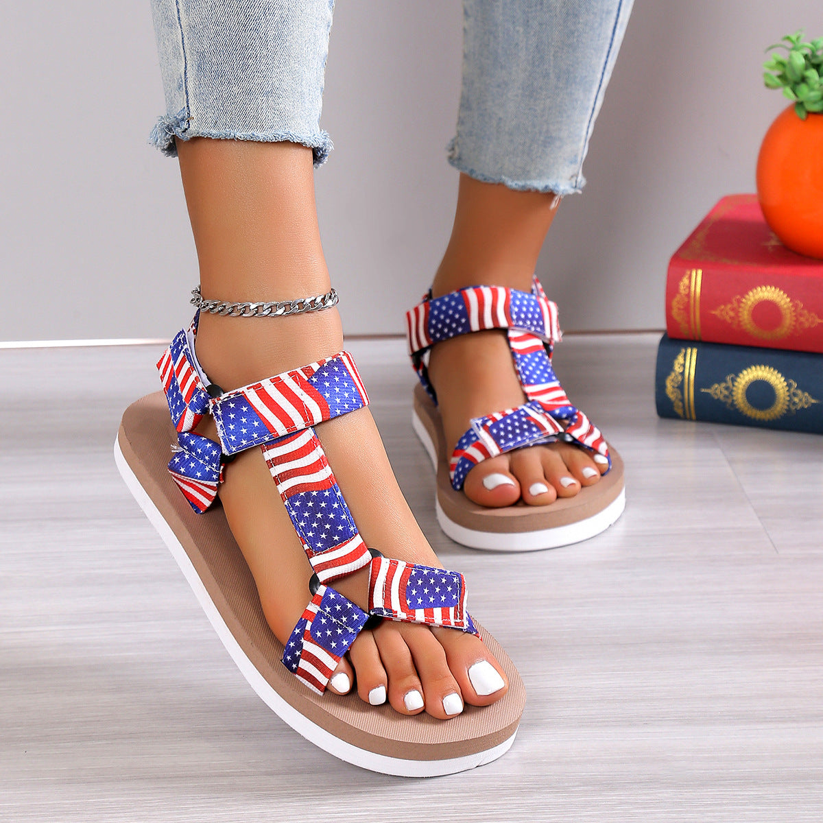 Wholesale Canvas New Thick Sole Velcro Stitching Sandals