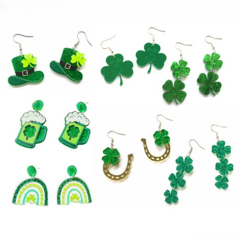 Wholesale Green Clover Leaf Earrings