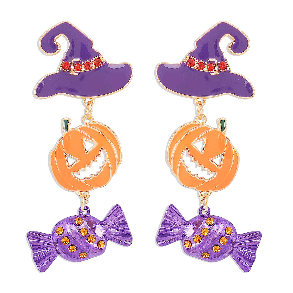 Wholesale Funny Pumpkin Hat Halloween Exaggerated Color-contrast Earrings