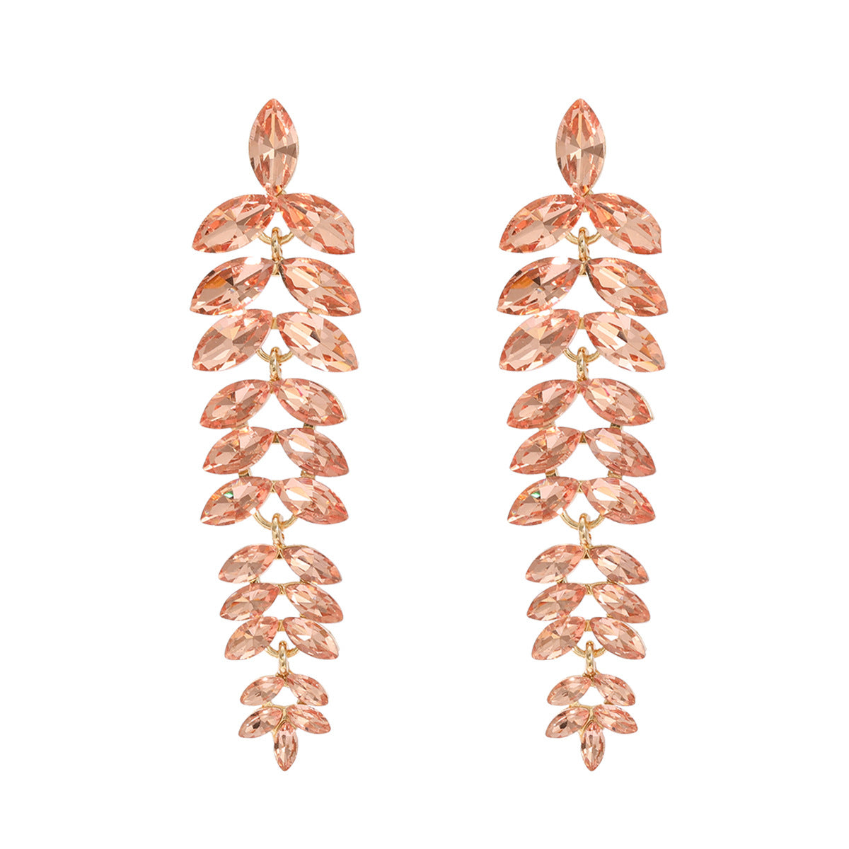 Wholesale Colored Diamond Full Diamond Long Leaf Earrings