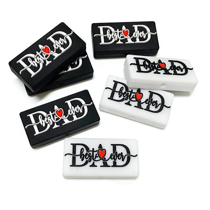 Wholesale 10pcs Cartoon glue love DAD or MOM black and white rectangular silicone beads