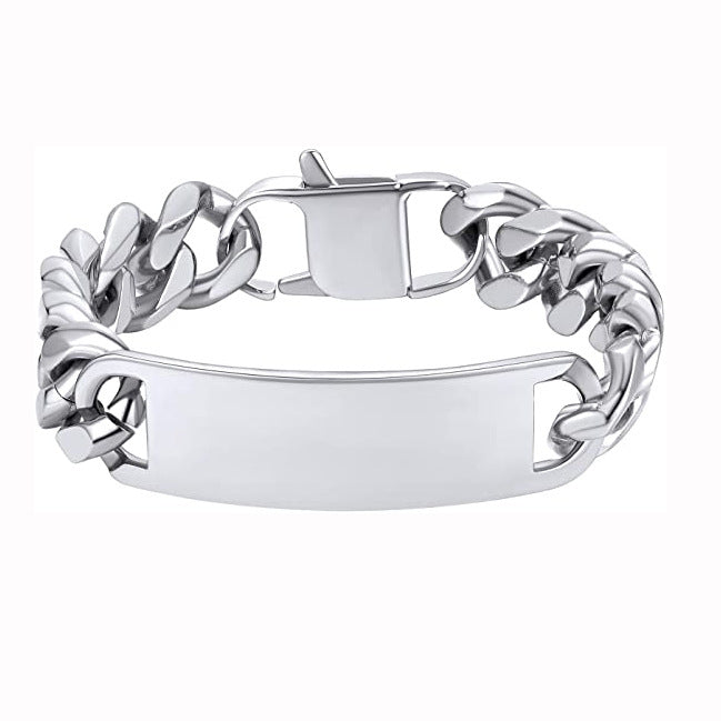 Wholesale Men's Titanium Steel Stainless Steel Curved Brand Bracelet Hip Hop Cuban Retro