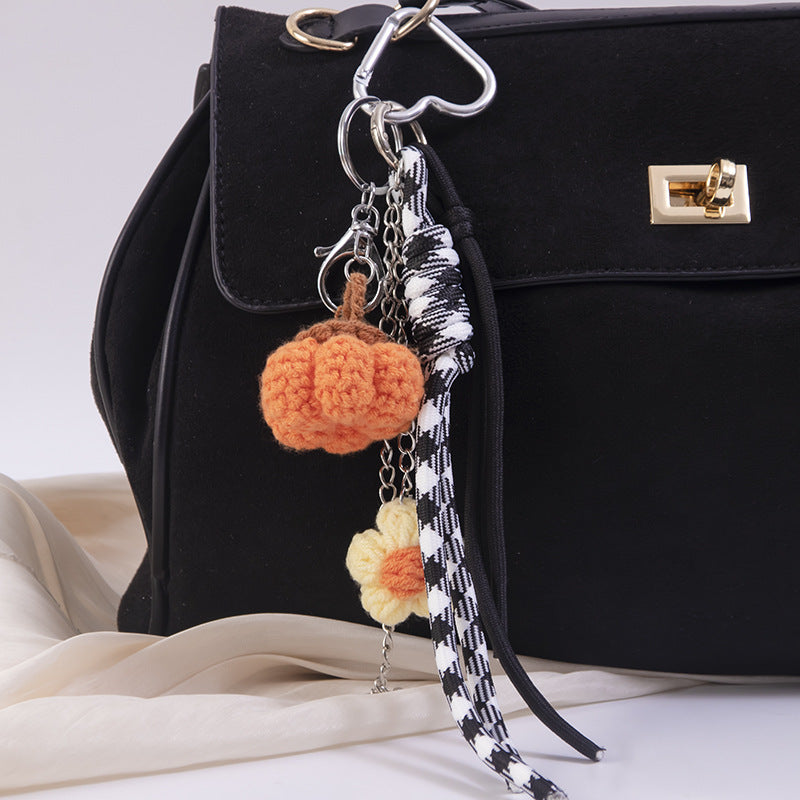 Wholesale  pumpkin bag hanging DIY wool braided rope keychain