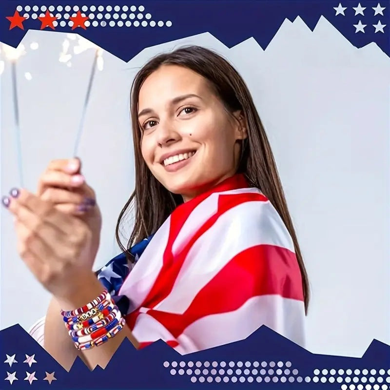 Wholesale Independence Day Shield Flag Soft Ceramic Letter Bracelet