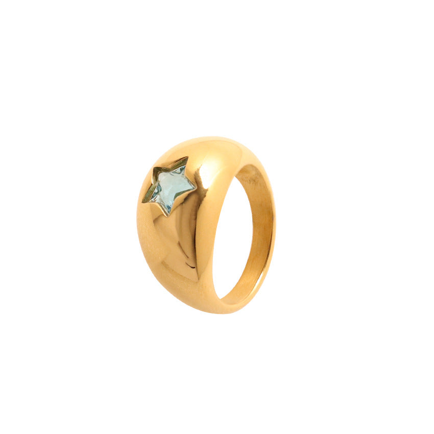 Wholesale Gold Pentagram Zircon Micropaved Stainless Steel Ring