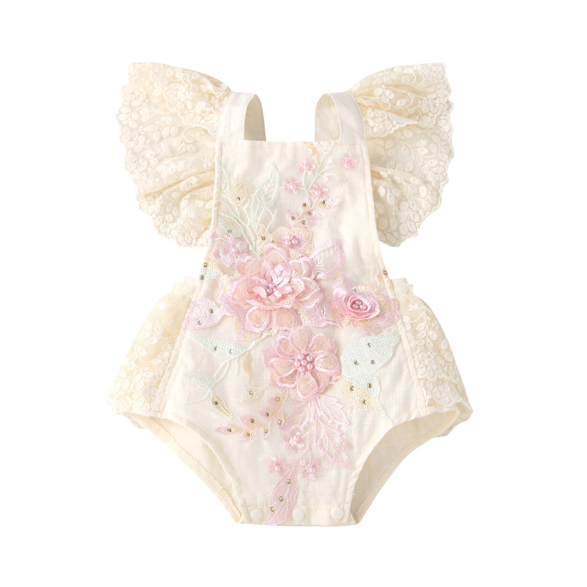 Wholesale Lace Mesh Flying Sleeves Ties Embroidered Pearl Triangle Siamese Baby Clothes